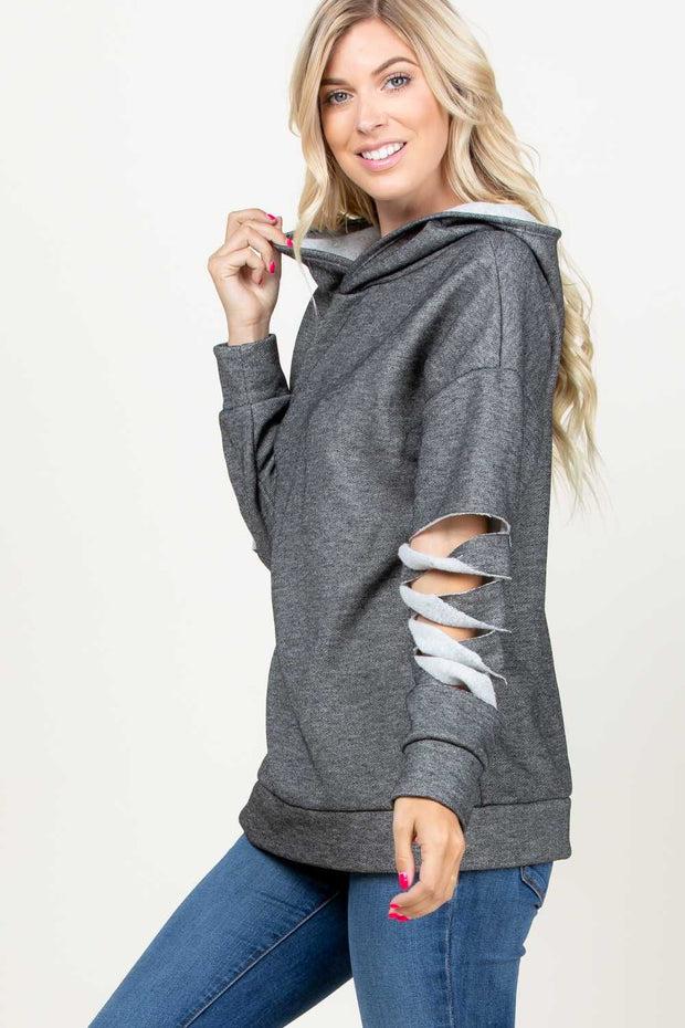 SALE!  23 HD-H {Stuck In My Ways} Grey Cut Sleeve Hoodie  PLUS SIZE XL 2X 3X