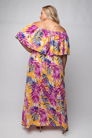 SALE!! LD-A {Waiting On Love} Yellow/Orange Leaf Print Maxi Dress PLUS SIZE 1X 2X 3X