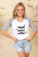 SALE!! 53 GT-B {Need More Coffee} White/H. Grey Graphic Tee PLUS SIZE 1X 2X 3X