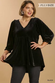 SALE!! 15 SQ-A {Back In Town} Umgee Black Velvet Babydoll Top PLUS SIZE XL 1X 2X SALE!!