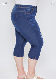 SALE!! LEG-71  {Royalty For Me} Dark Indigo Ripped Capri Jeans EXTENDED PLUS SIZE 14 16 18 20 22 24