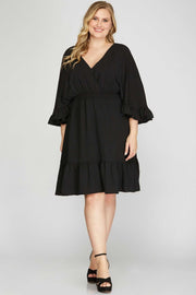 SALE!! 45  SQ-A {No Bad Days} Black V-Neck Lined Dress PLUS SIZE XL 1X 2X