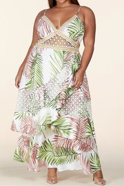 SALE!! LD-K {Looking Up To You} Ivory Leaf Print Lace Maxi Dress PLUS SIZE 3X