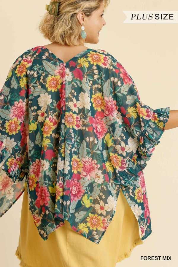 12 OT-P {Never Out Done} Umgee! Forest Green Floral Kimono