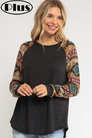 SALE!! 16 CP {Cool Girl Status} Charcoal Top w/ Aztec Print Sleeves PLUS SIZE 1X 2X 3X