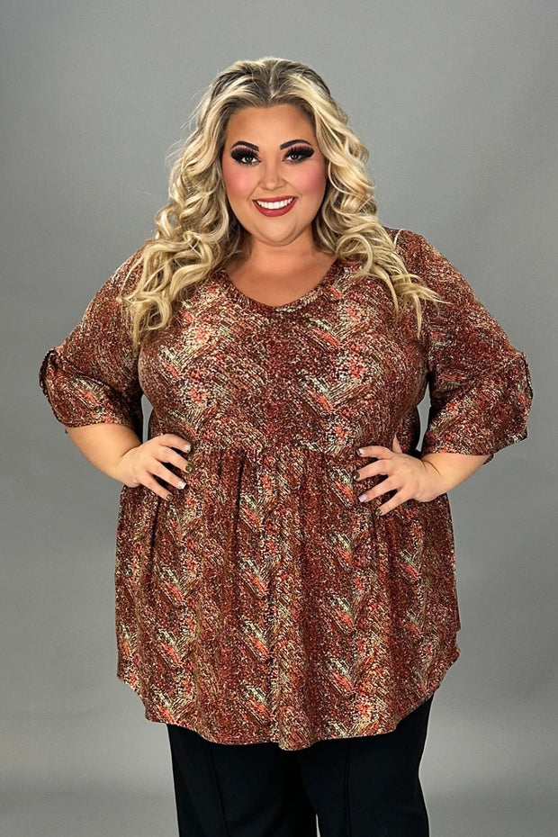 SALE!! 41 PQ {Better Than Fiction} Rust Print Babydoll V-Neck Top EXTENDED PLUS SIZE 3X 4X 5X