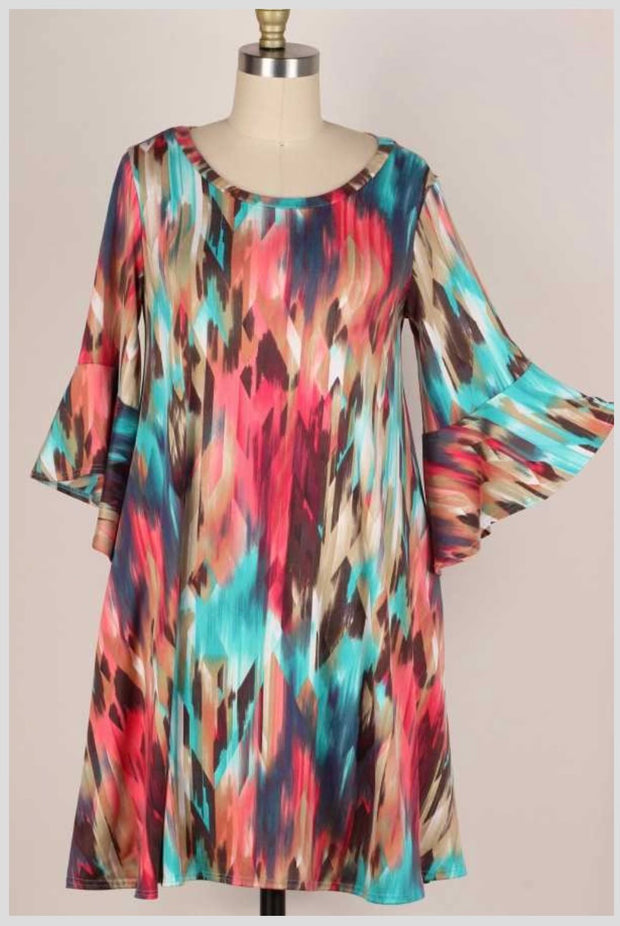 SALE!!  35 PQ-A {Fun Times Ahead} Multi-Watercolor Print Dress PLUS SIZE 1X 2X 3X