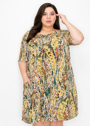 SALE!! 98 PSS-A {Just A Dream} Green/Mustard Print V-Neck Dress EXTENDED PLUS SIZE 3X 4X 5X