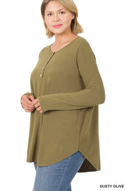 25 SLS {Take Your Turn} Olive Long Sleeve Top w/Buttons PLUS SIZE 1X 2X 3X