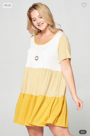 SALE!! 95 CP-Y {Best Weather Ever} Mustard Stripe Polka Dot Dress PLUS SIZE 1X 2X 3X