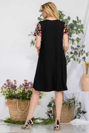 SALE!! 36 CP-A {Stroll Around Town} Black Dress W/Printed Sleeve PLUS SIZE 1X 2X 3X