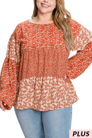 19 CP {Flirty Fiesta} Rust Floral Tiered Top PLUS SIZE 1X 2X 3X