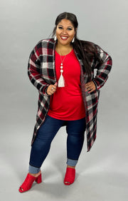 SALE!! 93 OT-D {Feel The Chill} Red/Black Plaid Long Cardigan  PLUS SIZE 1X/2X  2X/3X