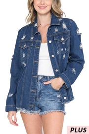 SALE!! 21 OT-C {Wrangle Me Up} Distressed Denim Jacket PLUS SIZE 1X/2X  2X/3X