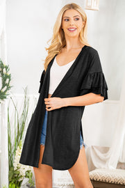 85 OT {Grand Vision} Black Ruffle Sleeve Cardigan PLUS SIZE 1X 2X 3X