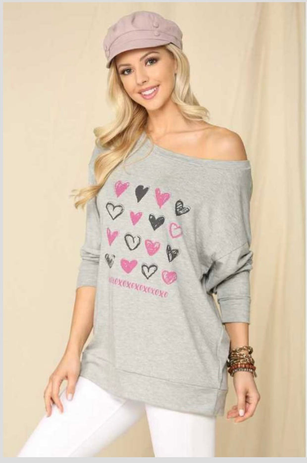 89 GT-A {Even Sweeter} Grey Heart XOXO Top  PLUS SIZE 1X 2X 3X