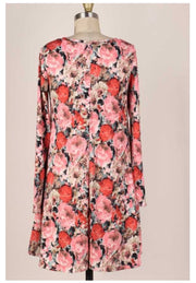 SALE!! 45 PLS-D {All Of Me} Mauve Multi Rose Printed Dress Plus Size XL 2X 3X