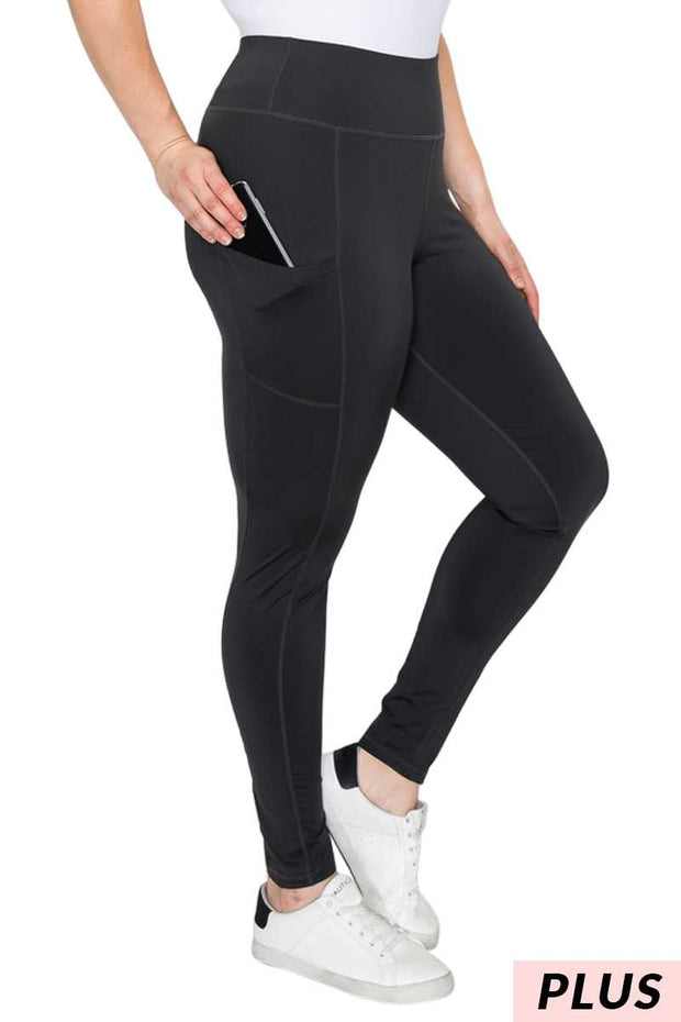 SALE!! LEG-2 {On The Run} Black Leggings W/Side Pockets  PLUS SIZE XL 1X 2X 3X