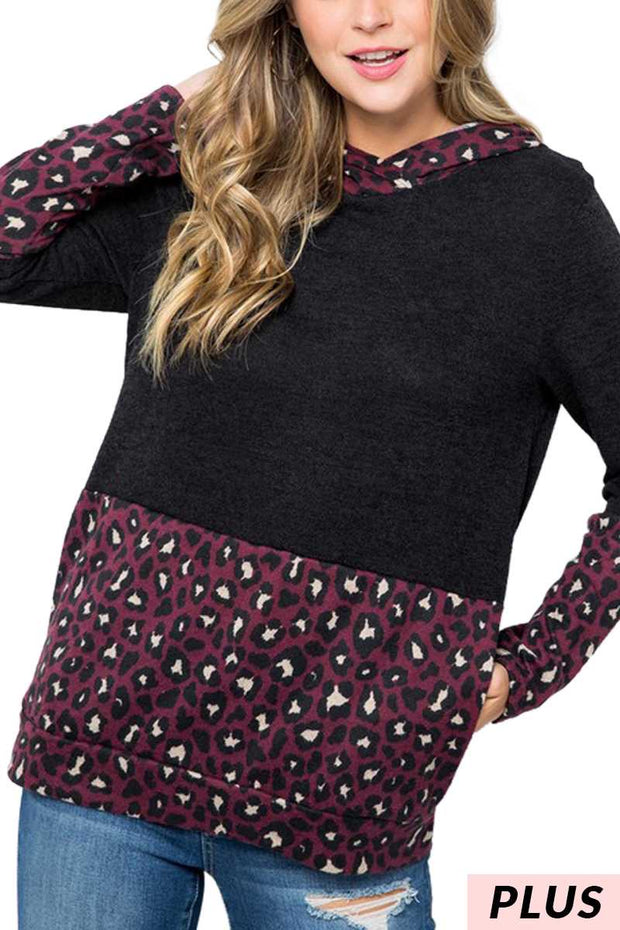 SALE!  23 HD-D {Simply Thriving} Dark Plum  Black Animal Hoodie PLUS SIZE XL 2X 3X