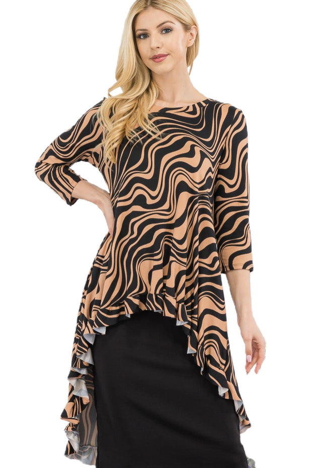 15 PQ {Next On The Agenda} Mocha Swirl Print Hi/Low Tunic PLUS SIZE XL 2X 3X