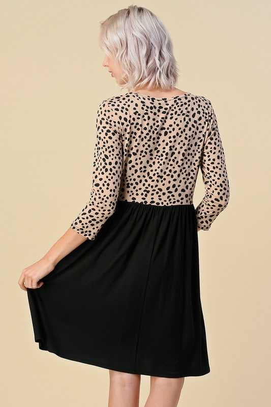 82 CP-C {Little Lady} Taupe/Black  Dalmatian  Print Dress (belt sold separately) PLUS SIZE 1X 2X 3X