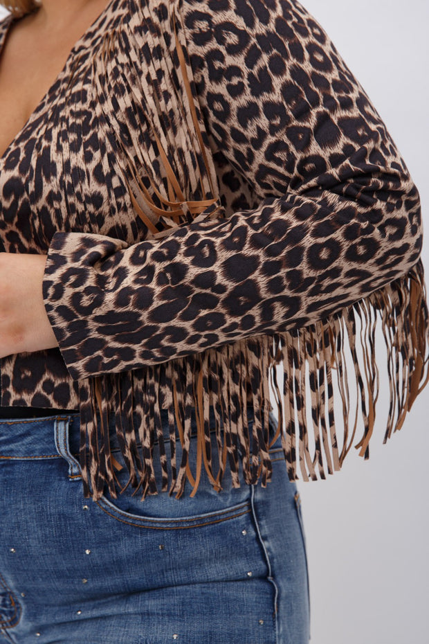 27 OT {Wandering Thoughts} VOCAL Leopard Print Jacket w/Fringe PLUS SIZE XL 2X 3X