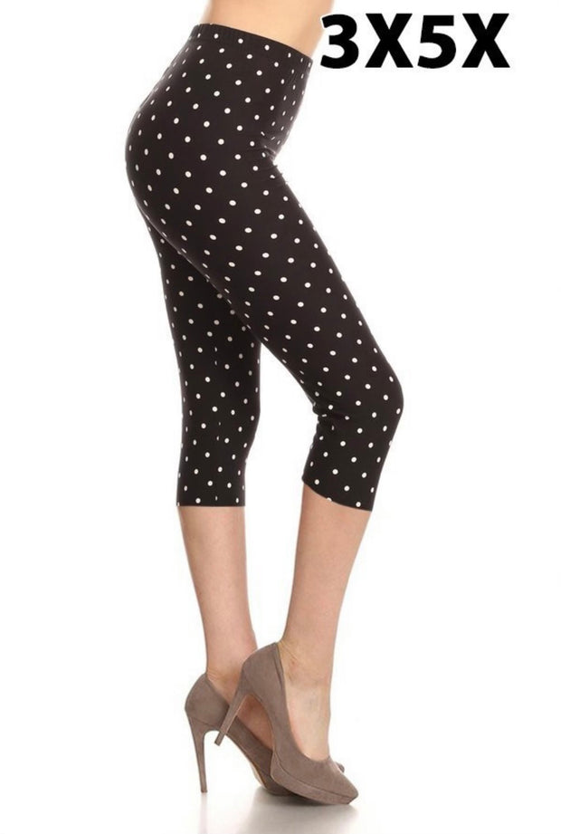 LEG-56 {Dots Galore} Black/White Polka Dot Capri Leggings EXTENDED PLUS SIZE 3X/5X