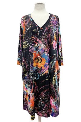 SALE!! 44 PQ-C {Surprise Them} Multi-Color Print V-Neck Dress PLUS SIZE XL 2X 3X