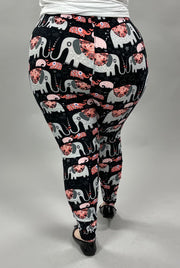 LEG-30 {Marching Elephants}  Elephant Print Leggings EXTENDED PLUS SIZE 3X/5X