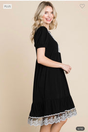 SALE!! 98 SD-Y {My Sunday Best} Black Babydoll Dress w/Lace Trim PLUS SIZE 1X 2X 3X