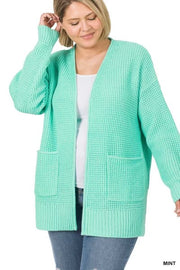 SALE! 57 OT-L {Leading Lady} MINT Waffle Knit Cardigan PLUS SIZE 1X 2X 3X