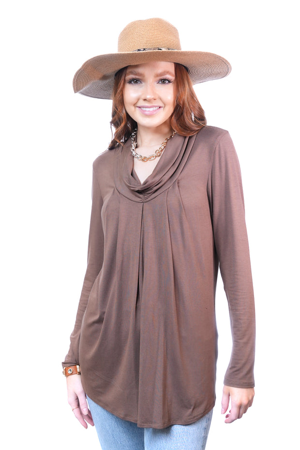 25 SLS  {Sweet As You} Brown Pleated Top w/Free Collar PLUS SIZE XL 2X 3X