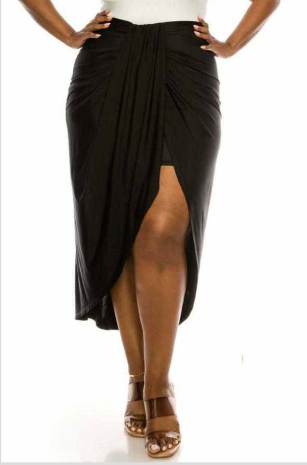 BT-U {Runway Ready} Black Hi-Low Skirt W/Gathered Waist PLUS SIZE 1X 2X 3X