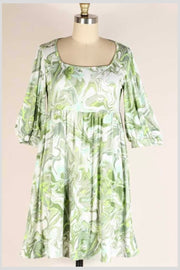 84 PQ-Z {Grass Is Greener}  Lt Green Swirl Print Babydoll Dress PLUS SIZE 1X 2X 3X