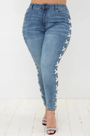 SALE!! LEG-W {Vocal Criss Cross} Blue Jeans w/Side Criss Cross PLUS SIZE XL 2X 3X