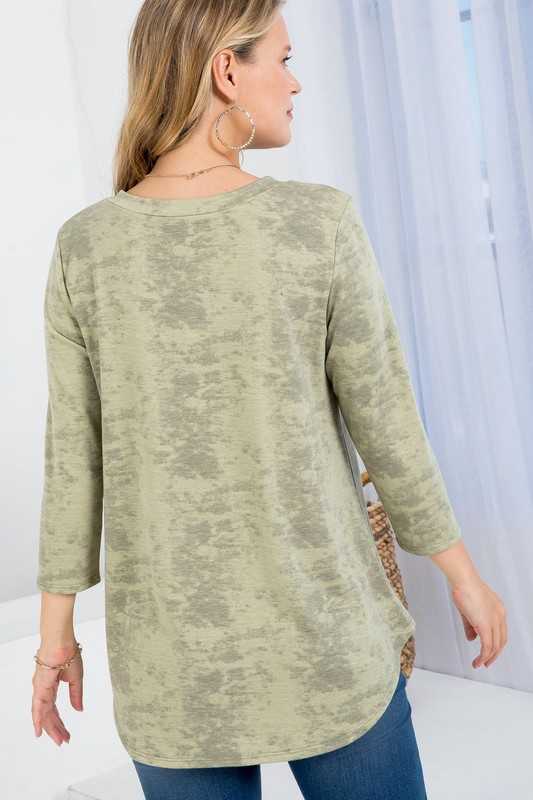 19 PQ {Smooth Sailing} Olive Green Tie Dye V-Neck Top  PLUS SIZE 1X 2X 3X