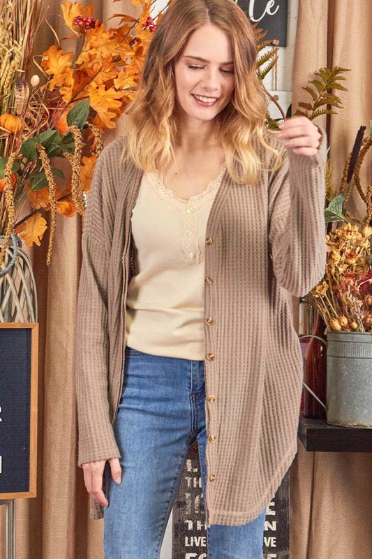 50 OT-D {Endearing Moments} Taupe Raw Hem Cardigan  PLUS SIZE 1X 2X 3X