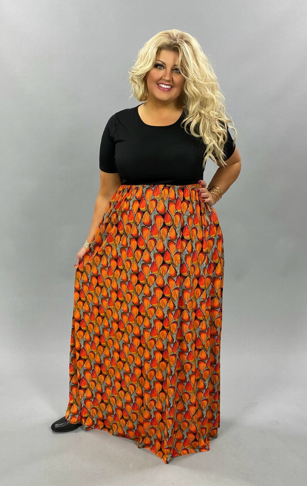 SALE!! LD-D {Orange Slice} Black & Orange Print Maxi Dress PLUS SIZE 1X 2X 3X