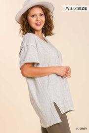 11 SSS-U {Keep Calm And Smile} Umgee Heather Grey Tunic PLUS SIZE XL 1X 2X