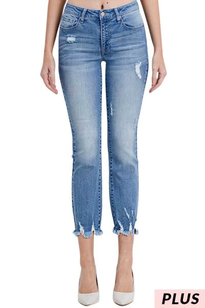 SALE!! LEG-93  {Tricot} Med. Mid-Rise Crop Boot Jeans PLUS SIZE 1X 2X 3X