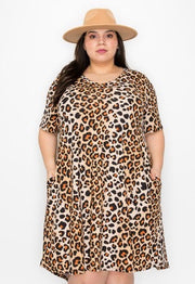 SALE!! 88 PSS-U {Born To Roar} Taupe Leopard Print V-Neck Dress EXTENDED PLUS SIZE 3X 4X 5X