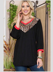 78 CP-E {Never Conform}  Black/Leopard Print V-Neck Tunic PLUS SIZE 1X 2X 3X