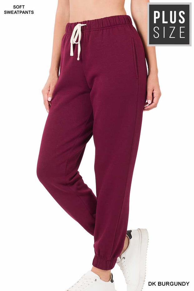 LEG-9 {Simply Cozy} Dk. Burgundy Fleece Lined Jogging Pants  PLUS SIZE 1X 2X 3X