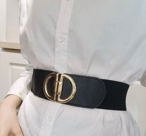 BELTS {Divine Waist} Black Stretch Belt w/Gold Buckle EXTENDED PLUS SIZE