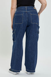 SALE!! LEG-98 {Ms Cello} Dark Denim Baggy Cargo Jeans EXTENDED PLUS SIZE 14 16 18 20 22