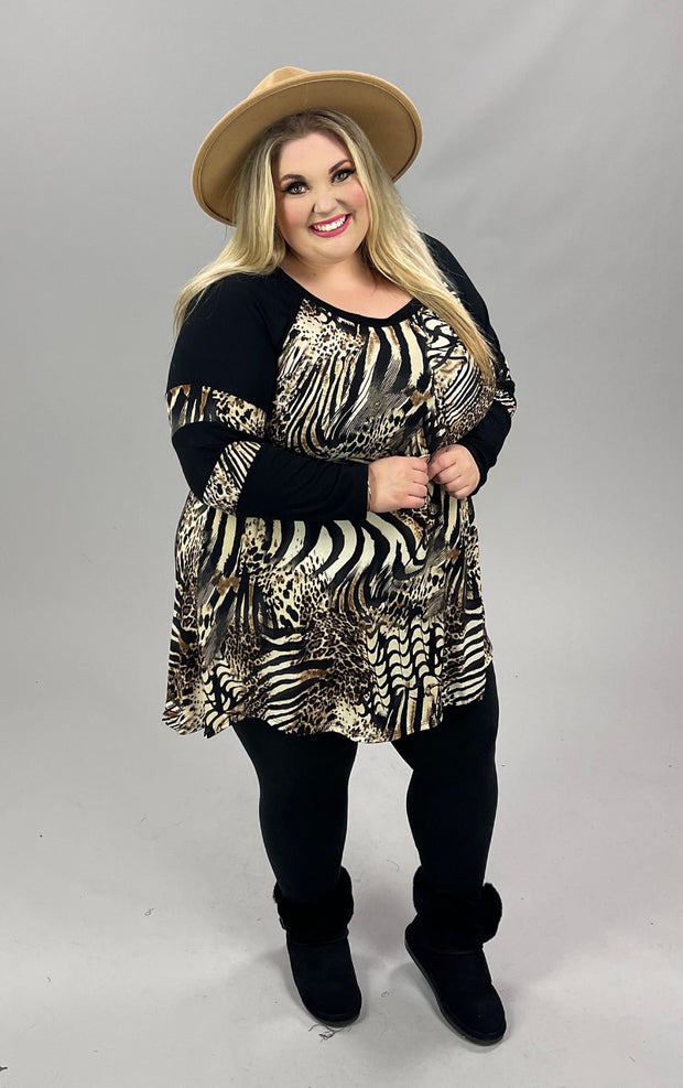 26 CP-B {Run The World} Black/Brown Animal Print Tunic PLUS SIZE  1X 2X 3X 4X 5X 6X