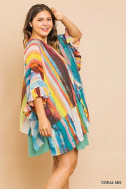 71 OT-B {Striped Fun} UMGEE Multi-Color Kimono Plus Size XL 1XL 2XL