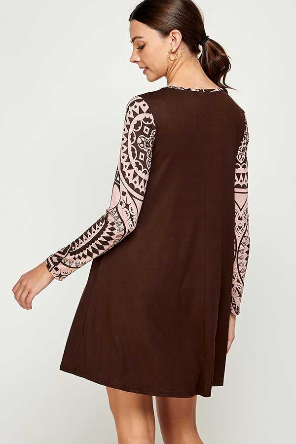 20 CP-S {Rare Love} Brown Print Tunic  w/Key Hole PLUS SIZE XL 2X 3X