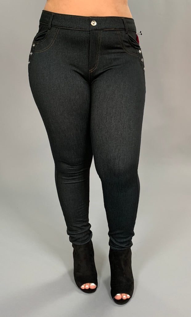 SALE!! BT-U Black Jeggings with Rhinestone Button Detail