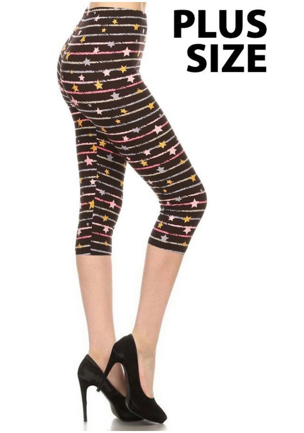 LEG-55 {For The Stars) Black Striped Butter Soft Capri Leggings